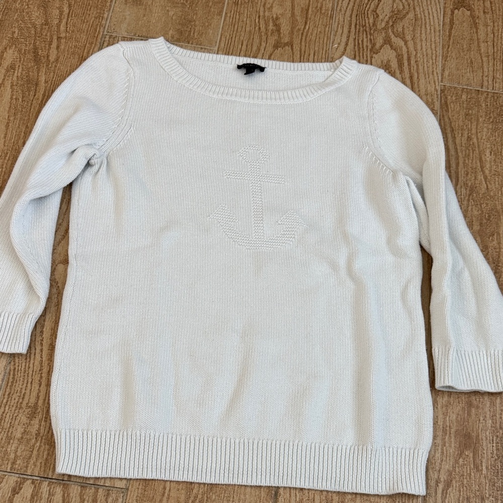 Talbots White Anchor Crew Neck Sweater